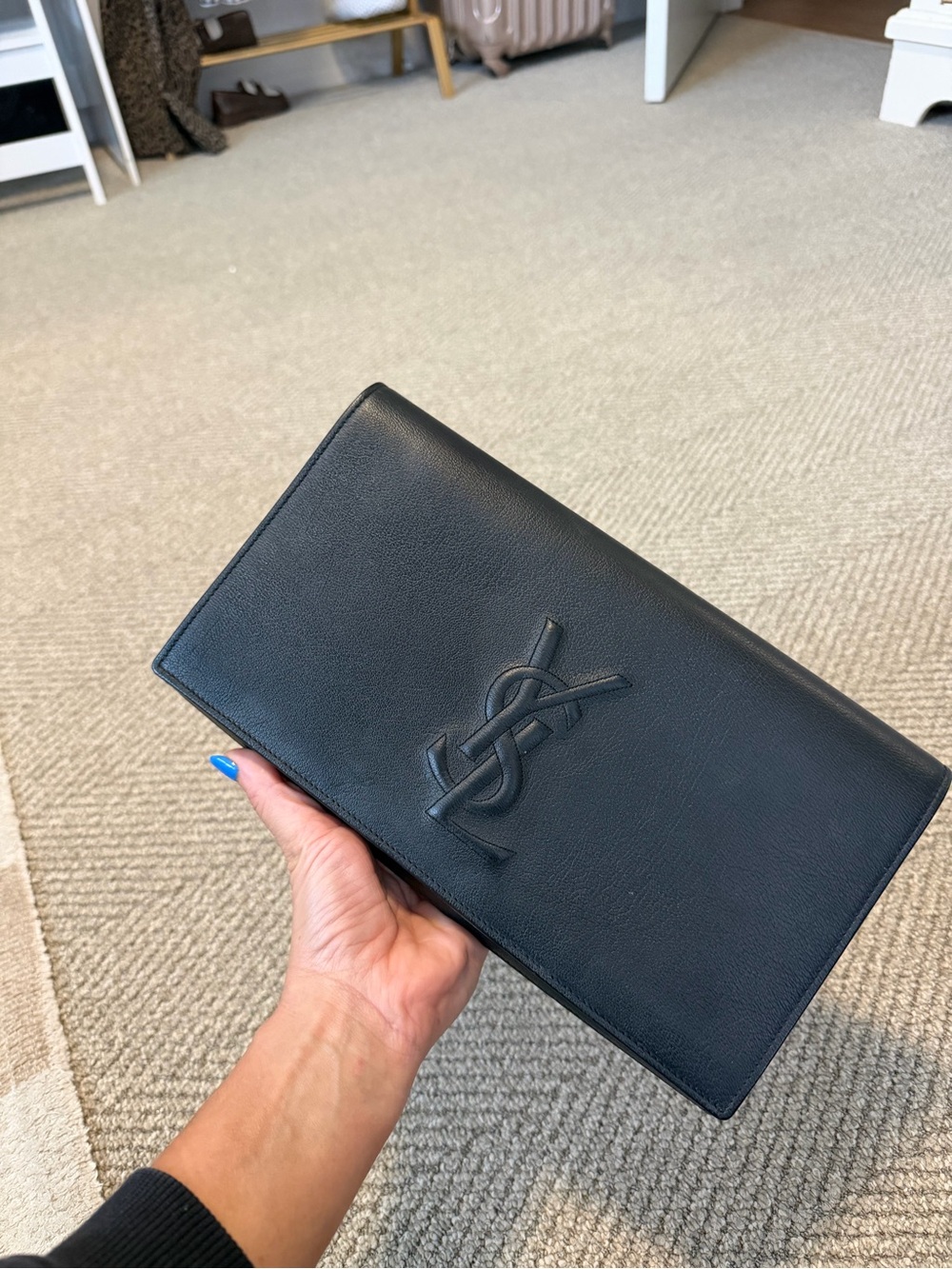 Saint Laurent Black Leather Embossed YSL Clutch